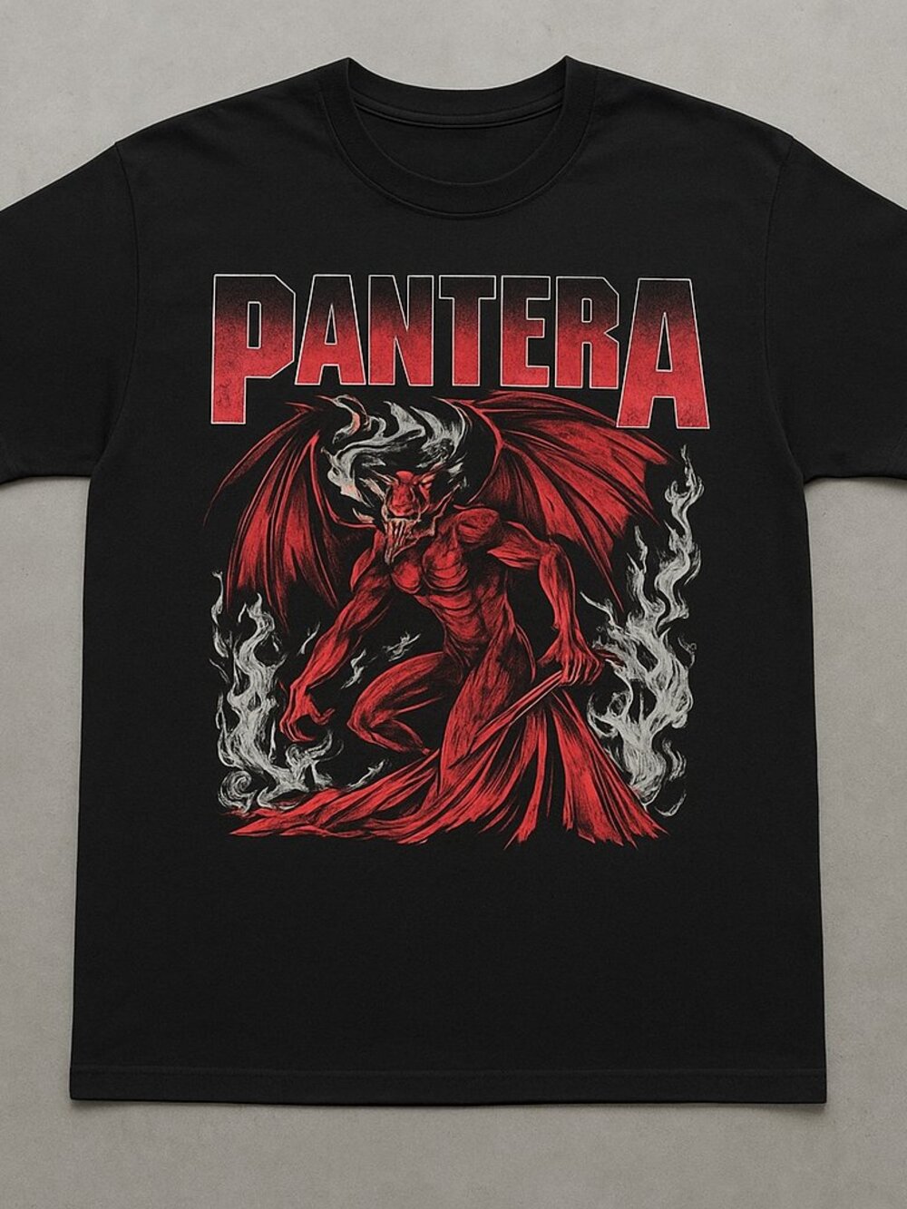 Pantera Inspired Graphic T-Shirt, Red Demon Gothic Metal Style Tee, Black Unisex